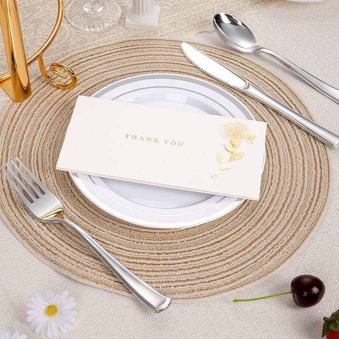 BESTSTAR 7 Inch White Plastic Plates,100PCS Disposable Dessert/Appetizer/Small Cake Plates with Silver Rim,Heavy Duty Plate Ideal for Christmas, Wedding and Birthday
