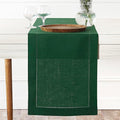 D'Moksha Homes Linen Forest Green Table Runner 36 Inches - 100% Pure Linen Small Table Runner 14 x 36 Inch Ideal for Dresser, Coffee Tables, St Patricks Day, Easter - Classic Hemstitch