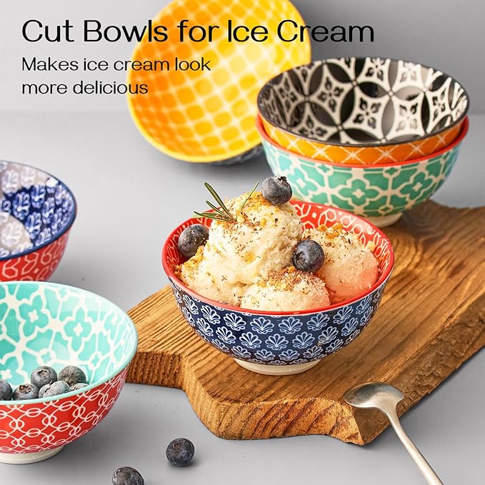 DOWAN 10 oz Small Bowls Set of 6 - Ceramic Ice Cream Bowls, Small Dessert Bowls for Cereal, Snacks, Dipping Bowl for Kirchen, Decorative Bowls, Dishware and Microwave Safe, Portion Control Bowl