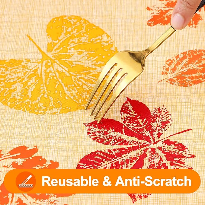 Smiry Fall Rectangle Table Cloth, Waterproof Vinyl Tablecloth with Flannel Backing, Wipeable Autumn Leaves Plastic Tablecloths for Harvest and Thanksgiving Parties, (60"x120", Rust & Yellow)