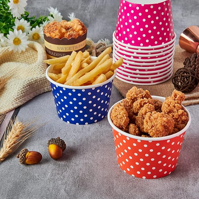 LITOPAK 150 Pack 8 oz Ice Cream Cups, Disposable Dessert Cups for Cold or Hot Food, Coloured Paper Dessert Bowls for Soups, Sundaes, and Ice Cream