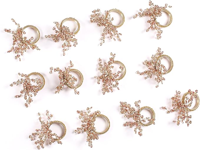 Copper Gold Beaded Napkin Ring Set of 12 - Elegant Beautiful Fancy Decorative Napkin Holder for Dining Table Décor, Easter, Farmhouse, Wedding, Party, Thanksgiving, Everyday Use