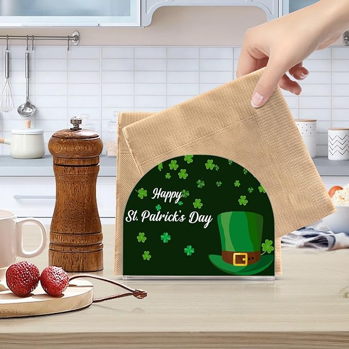 Napkin Holder Happy St Patrick's Day Hat Crystal Clear Acrylic Napkin Holders Paper Napkin Holder Dining Table Dispenser for Kitchen Restaurant Home Decor Bar Accessories