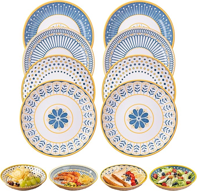 Yeacccng Pasta Bowls Set of 8, 24 Oz Ceramic Salad Bowls, 8 Inch Shallow Serving Bowls for Pasta, Salad, Oatmeal, Fruit, Easy to Clean, Dishwasher & Microwave Safe, Scratch-Resistant, Lead-Free