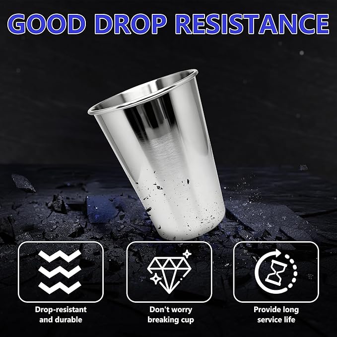 20PCS 20-OZ Tainless Steel Cups,Metal Cups, Stainless Steel Pint CupsStackable Unbreakable Drinking Glasses for Party, BBQ Camping, (30)