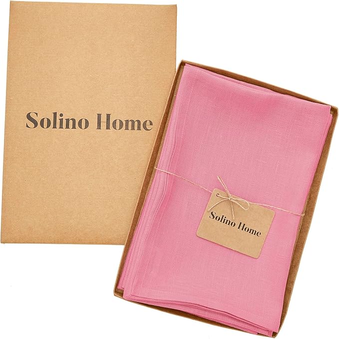 Solino Home Linen Napkins Set of 4-100% Pure Linen Pink Carnation Dinner Napkins Cloth 20 x 20 Inch for Valentines, Spring, Easter - Fete, Handcrafted and Machine Washable