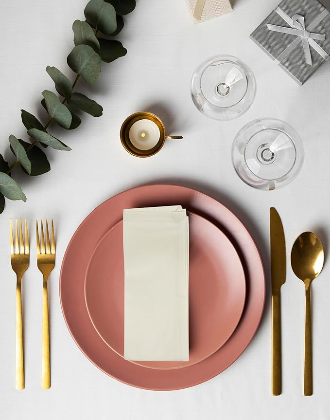 Accent Home 100% Cotton Napkins, Delicate Cloth Napkins for Dinners, Parties and Weddings，18 x 18 Inch Set of 6 - Ivory