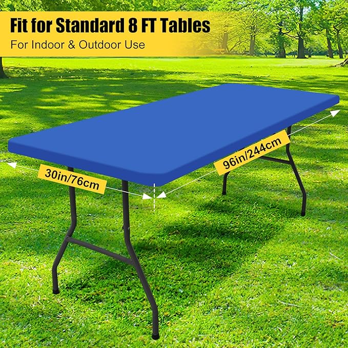 Smiry Rectangle Picnic Table Cloth, Waterproof Elastic Fitted Tablecloths for 8 Foot Tables, Washable Polyester Table Cover for Camping, Indoor and Outdoor (Blue, 30"x96")