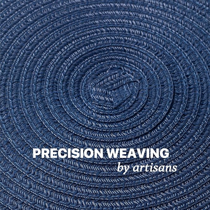 Round Placemats Set of 4 Woven Placemats Washable Braided Table Mats for Dining Table Heat Resistant Non-Slip Circle Place Mats(Navy Blue)