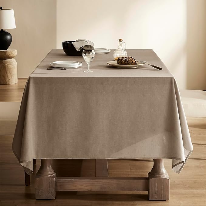 8 FT Khaki Large Tablecloths Linen Tablecloths for Rectangle Tables Patio Picnic Buffets Camping Barbecue Farmhouse Modern Neutral Fabric Tablecloth Rectangular Dining Table Cover 60x120 Inch