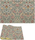 William Morris Placemat Set, Beige Blue Pink Vintage Rustic Art Exotic Ethnic Floral Bird Seamless Pattern Home Decor Linen Table Mats for Dining Room Kitchen Party (17x12in) x2P