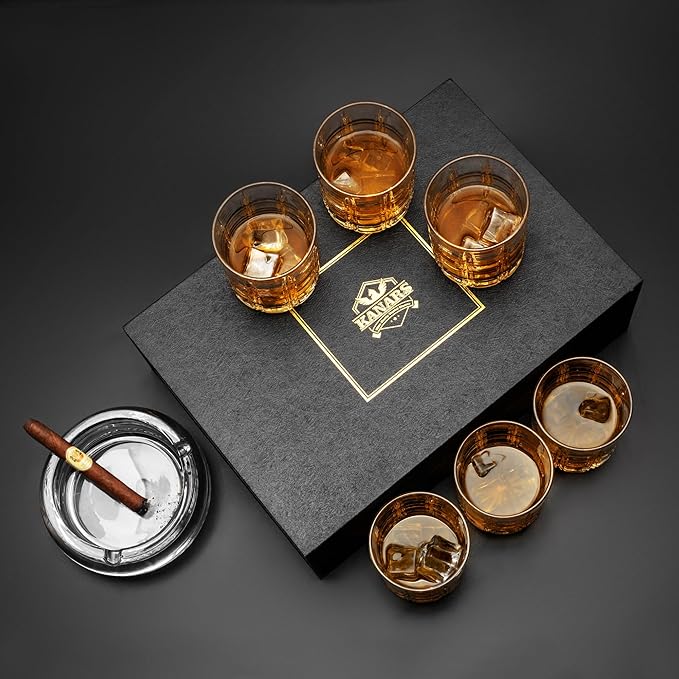 KANARS Crystal Whiskey Glasses, Set of 6 Premium Rocks Glasses in Elegant Gift Box, 10 Oz Old Fashioned Glass Tumblers for Bourbon, Scotch, Irish Whisky, Cocktails, Vodka, Liquor Drinking, Men Gifts
