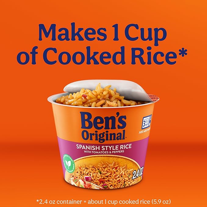 BEN'S ORIGINAL Spanish Style Rice Single Serve Cup, Snack or Side, Microwave in 3.5 Minutes, 2.4 oz (Pack of 8)