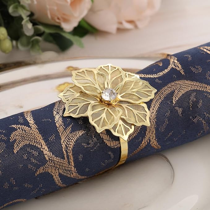 Hotop 70 Pcs Gold Napkin Rings Flower Napkin Holders Buckles Hollow Out Rhinestone Christmas Delicate Serviette Buckles for Thanksgiving Party Gathering Dinner Wedding Banquet Holiday Table Decor