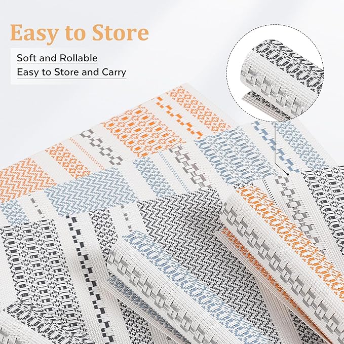 FAVE Boho Vinyl Placemats Set of 6, Durable Woven Place Mats Washable Heat Resistant PVC Table Mats for Parties,Weddings, Dining,Banquet(Orange, 6PCS)