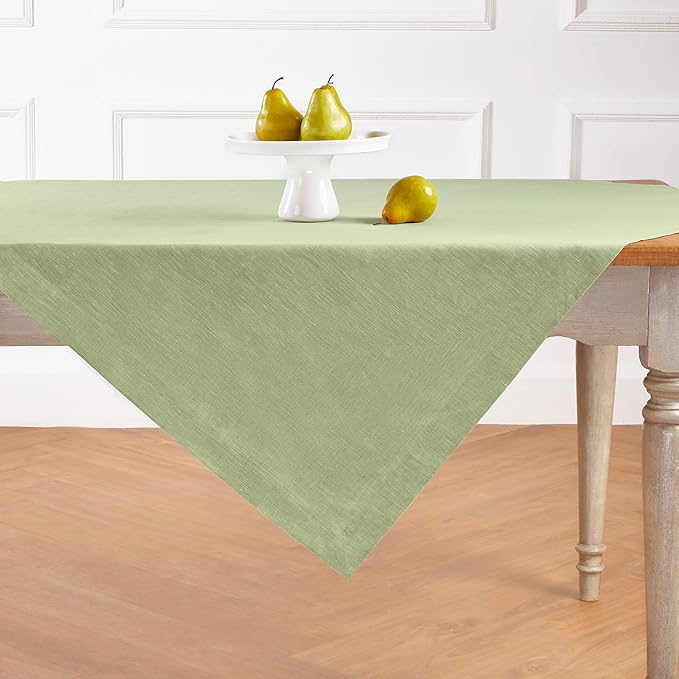 Solino Home Linen Cloth Tablecloth 52 x 52 Inch - 100% Pure Linen Chambray Olive Square Tablecloth - Athena, Machine Washable Table Throw for Spring, St Patricks Day