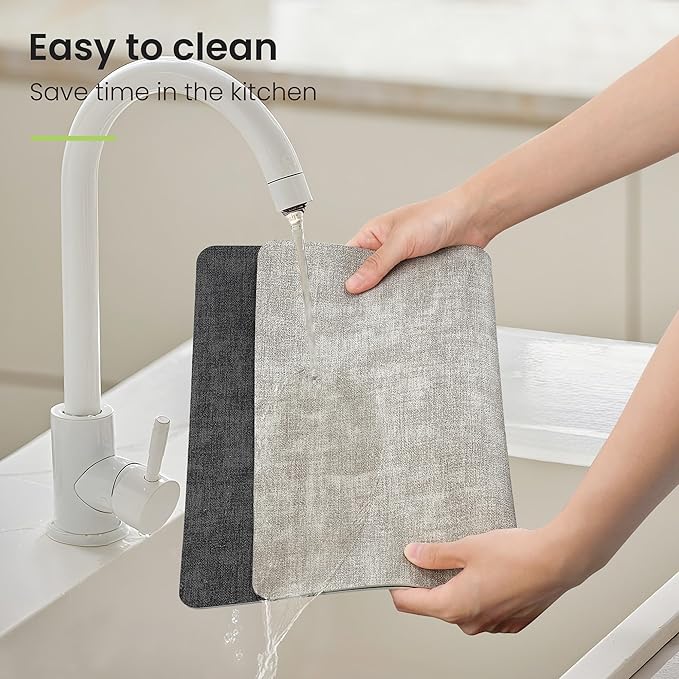 Placemats Set of 6, Faux Leather Heat Resistant Wipeable Placemats, Dual Sided Waterproof Washable Table Mats with Coaster, Suitable for Kitchen, Dining, Table Decor(6, Black Light Gray)