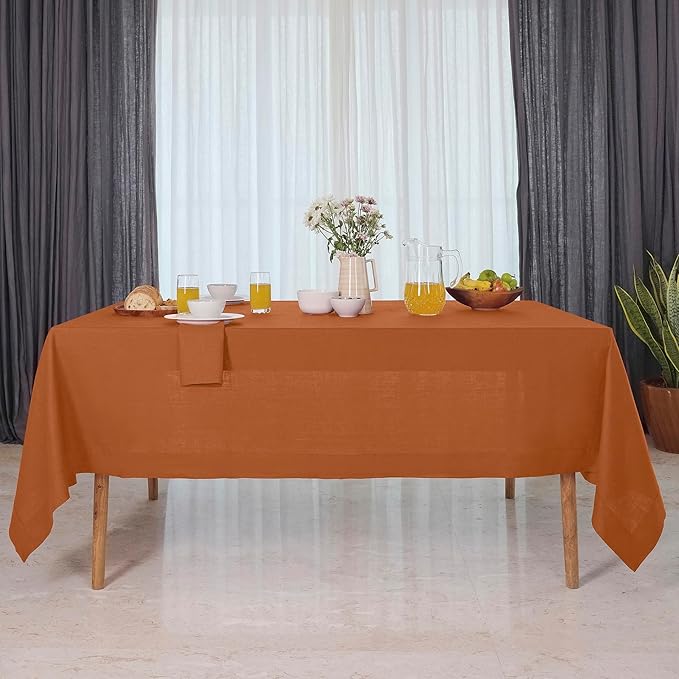 D'Moksha Homes Linen Rust Tablecloth 60 x 132 Inch - 100% Pure Linen Rectangular Tablecloth - Machine Washable Table Cloth for Spring, Easter