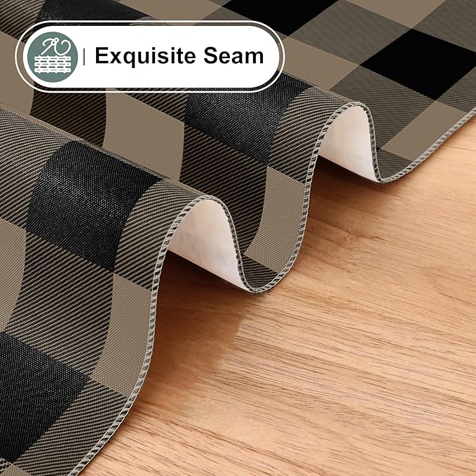 misaya Rectangle Waterproof Vinyl Table Cloth, Buffalo Flannel Backed Tablecloth, Wipeable Plastic Table Cover for Dinner, Kitchen, Outdoor (60" x 120", Black and Khaki)