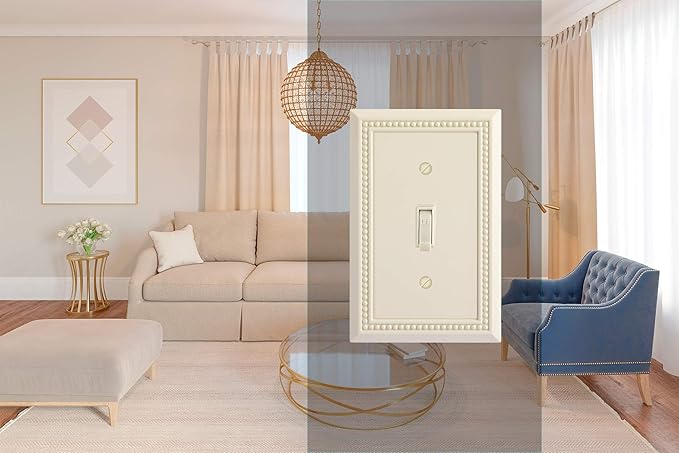 Henne Bery Sunken Pearls Heavy Duty Decorative Wall Plate Switch Plate Outlet Cover, Durable Solid Zinc Alloy (Single Toggle 3PK, Light Almond)