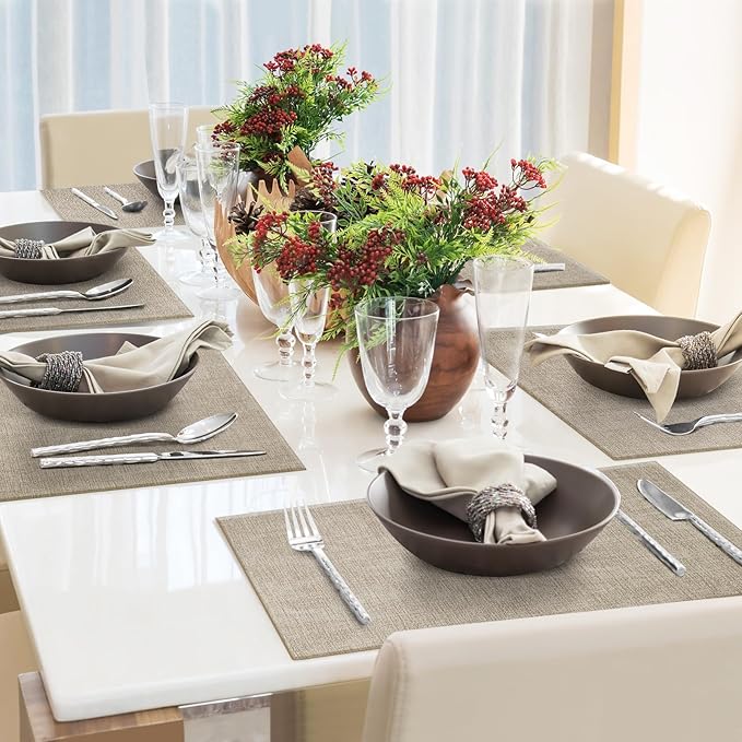 Faux Leather Placemats Set of 4 Washable PU Table mats for Kitchen Table - Heat Resistant, Waterproof, Easy Clean, Anti Slip 11.8" x 17" (Brown-4 Pack)