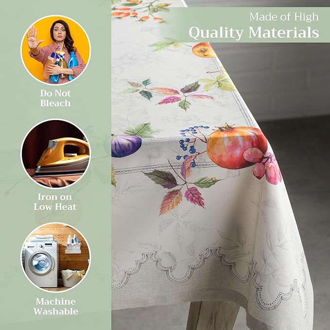 Maison d' Hermine Table Cloth Square Table 100% Cotton 54 x 54 Inches Fall Tablecloth Reusable Everyday Use for Thanksgiving Christmas Decorations Dining Farmhouse Party (Fruit D'Hiver)