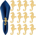 Seahorse Napkin Rings Set of 12, Metal Napkin Holders, Serviette Rings for Coastal, Nautical, Beach, Ocean Theme Table Decor, Wedding Decorations, Summer Party (Gold) - ALPHA Living HOME