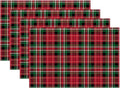 Christmas Place mats Set of 4, 12x18 Inches Red Green Plaid Decorative Placemats Rectangle Winter Table Mats for Party Home Kitchen Dining Table Decoration
