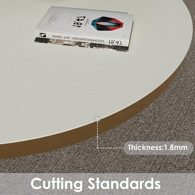 Round Table Pad, 1.8mm Thick, Dia.24 Inch, Leather Table Cover, Dining Table Protector, Table Top Protector (White+White)