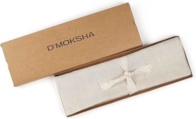 D'Moksha Homes Linen Light Natural Table Runner 84 Inches Long - 100% Pure Linen 14 x 84 Inch Table Runner for Dining, Valentines, Spring, Easter - Machine Washable