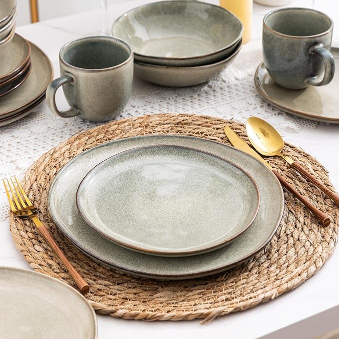 AmorArc Ceramic Dinner Plates Set of 6,10.5 Inch Handmade Reactive Glaze Stoneware Plates,Rustic Shape Dinnerware Dish Set for Kitchen,Microwave & Dishwasher Safe,Scratch Resistant-Reactive Color