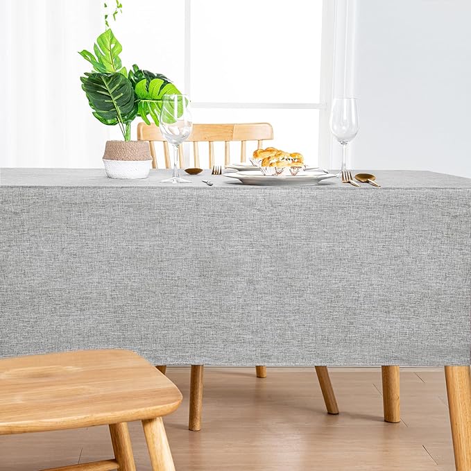 Hiasan 2 Pack Faux Linen Rectangle Tablecloth - Wrinkle and Stain Resistant Washable Table Cloth for Kitchen Dining Room Holiday Table Cover for Party Dinner, Light Grey, 60 x 120 Inch