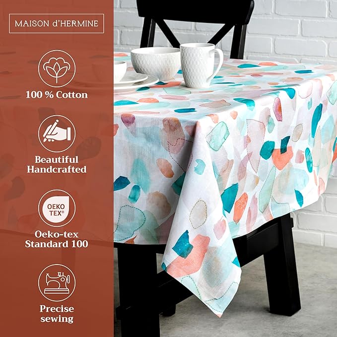 Maison d' Hermine Table Cloth Square Table 100% Cotton 60 x 60 Inches Tablecloth Reusable Decorative for Dining Room Farmhouse Home Valentines Day Decorations Spring Summer - Summer Picnic