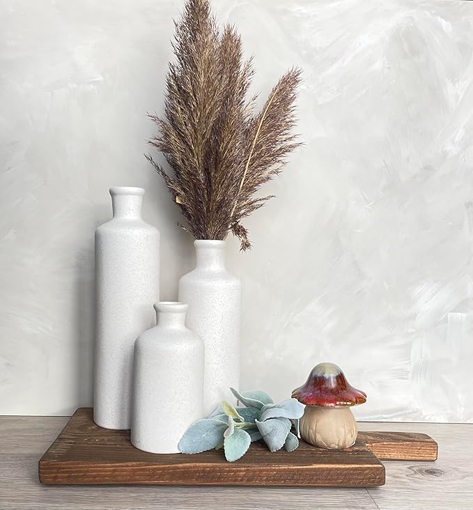 Tall Off-White Ceramic Vase Set of 3– Large Modern Farmhouse Decor Vases for Living Room, Coffee Table & Shelf Styling – Minimalist Neutral Decorative Flower Vases, Elegant Home Accent Gift