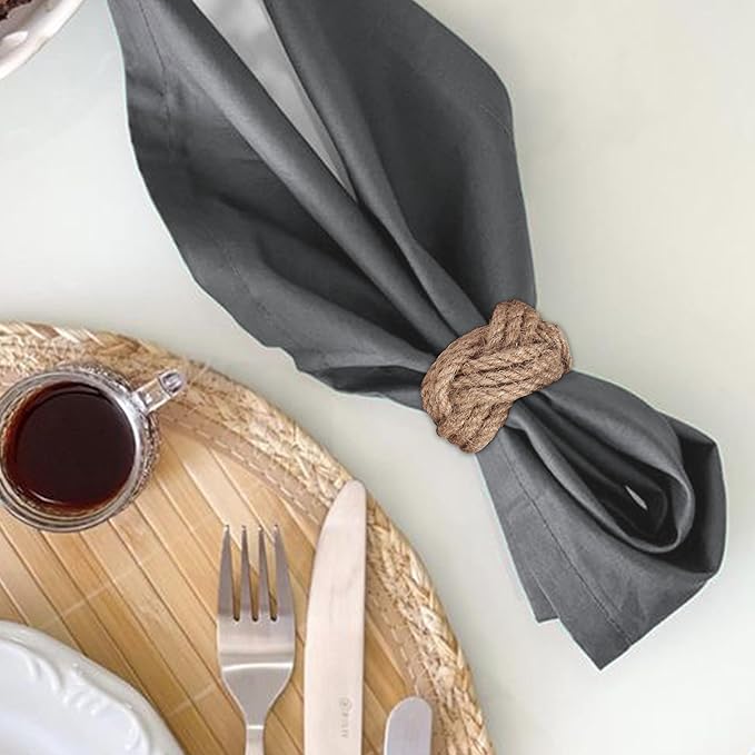 Lightnpro Jute Napkin Rings Set of 12, Classic Hand Woven Napkin Holders, Decorative Serviette Ring, Christmas Party Decoration, Everyday, Family Gatherings - Set Your Table with Style - Natural