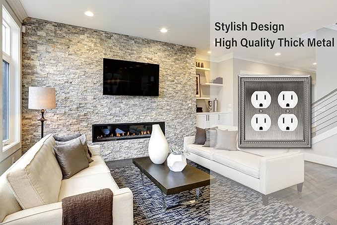 Henne Bery Sunken Pearls Heavy Duty Decorative Wall Plate Switch Plate Outlet Cover (Double Duplex, Heirloom Silver)
