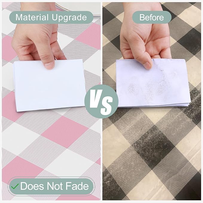 misaya Rectangle Waterproof Vinyl Table Cloth, Buffalo Flannel Backed Tablecloth, Wipeable Plastic Table Cover for Valentine's Day, Dinner, Kitchen, Outdoor (60" x 120", Pink and White)