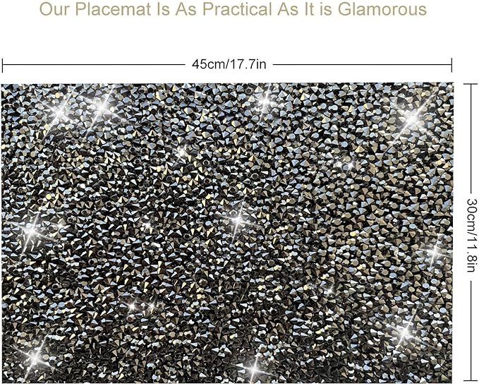Black Square Placemats - Heat Resistant Rhinestone Decor Set of 6