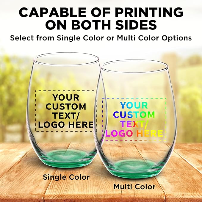 DISCOUNT PROMOS 100 ARC Stemless Wine Glasses Set, 21 oz. - Customizable Text, Logo - Chardonnay, Cabernet, Merlot, Sauvignon - Green