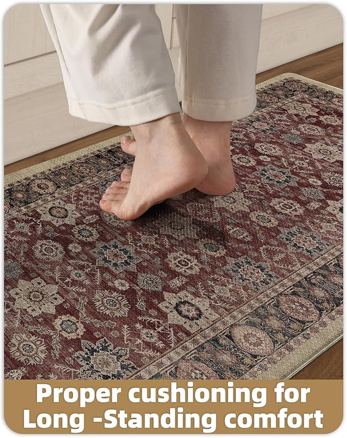 Color&Geometry Anti Fatigue Kitchen Mats for Floor 24x59, Vintage Decor, Easy Clean, Waterproof & Oil Proof, 0.4" Thick Cushioned, Non-Slip Kitchen Runner Rug for Sink, Laundry, Office, Deep Russet