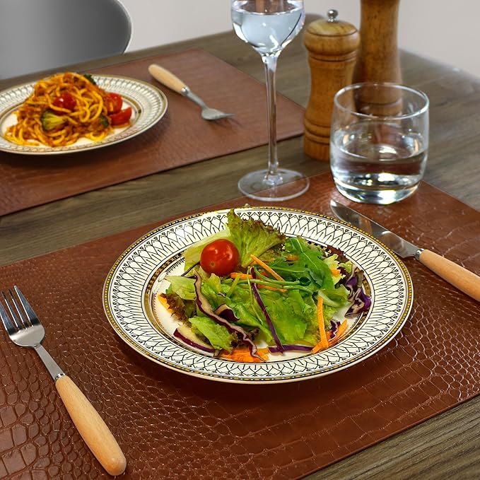 Set of 6 Faux Leather Placemats, PU Table Mats, Waterproof, Stain Resistant, Heat Resistant, Easy to Clean for Kitchen Dining Table,Conference Table