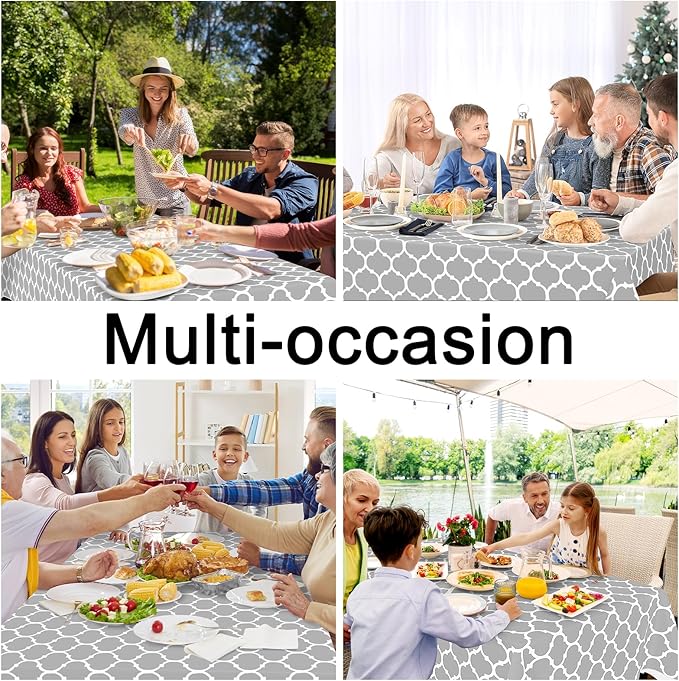 Smiry Square Table Cloth, Waterproof Vinyl Tablecloth with Flannel Backing for Square Tables, Wipeable Spillproof Plastic Tablecloths for Dining, Camping, Indoor and Outdoor (54"x54", Light Grey)