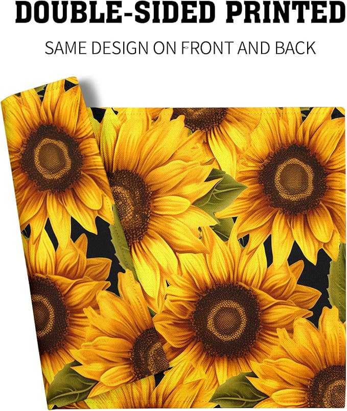 Sunflower Placemats Set of 4 - Yellow Flowers Place Mats Rectangle Spring Summer Floral Table Mats Botanical Blossom Placemats Dinner Party Decor 12x18 inch