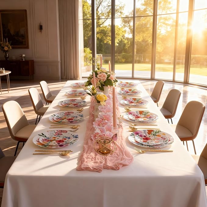 DaYammi 20Pcs Plastic Plates with Watercolor Floral-Disposable Plates Heavy duty Watercolor Floral & Butterfly Plastic Plate 10.25in Dinner plates and 7.5in Dessert plates for Valentine's Day Party