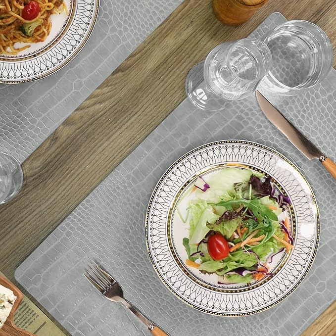 Set of 4 Faux Leather Placemats, PU Table Mats, Waterproof, Stain Resistant, Heat Resistant, Easy to Clean for Kitchen Dining Table,Conference Table