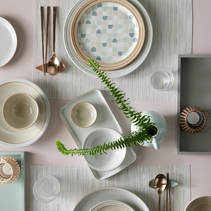 Denby - Heritage Atrium Medium Plates Set of 4-8.8in Natural Ceramic Stoneware Tableware - Dishwasher & Microwave Safe - Scratch & Chip Resistant Dinner, Lunch, Salad Plates For Everyday Use