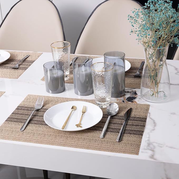 Winknowl Placemats Set of 8, Washable Vinyl Woven Placemats, Heat Resistant & Wipeable Table Mats for Kitchen Dining Table (Brown)