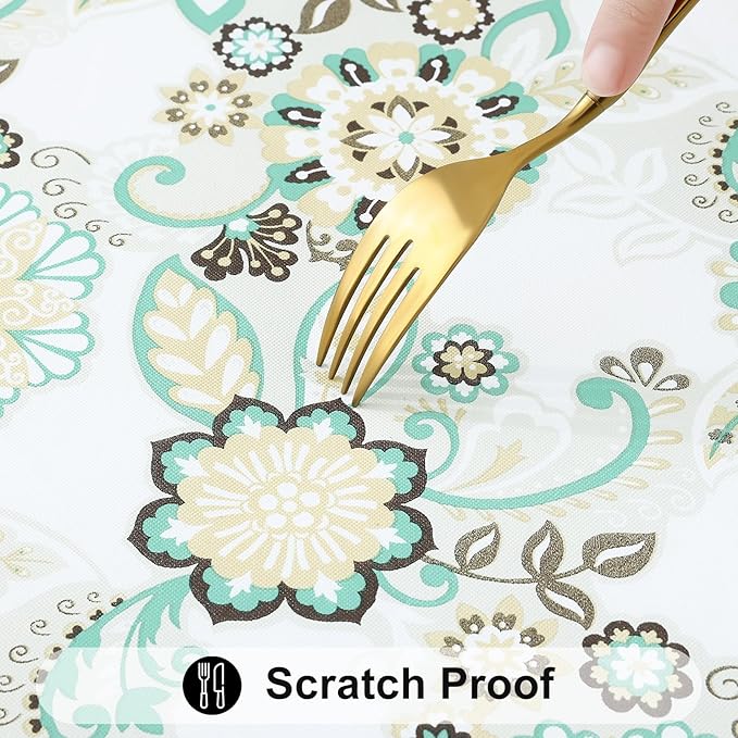 Smiry Rectangle Table Cloth Cover, Waterproof Elastic Fitted Picnic Tablecloth for 4 Foot Tables, Wipeable Flannel Backed Vinyl Tablecloths for Camping, Dining, Outdoor (Teal & White, 30" x 48")