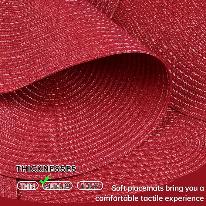 Noctiflorous Oval Braided Placemats Set of 8 Woven 12x18 Inch Non Slip Washable Heat Resistant Place Mats Round Tablemats for Dining Kitchen Party Daily Table Decor Dinner Mats (Red, 8)