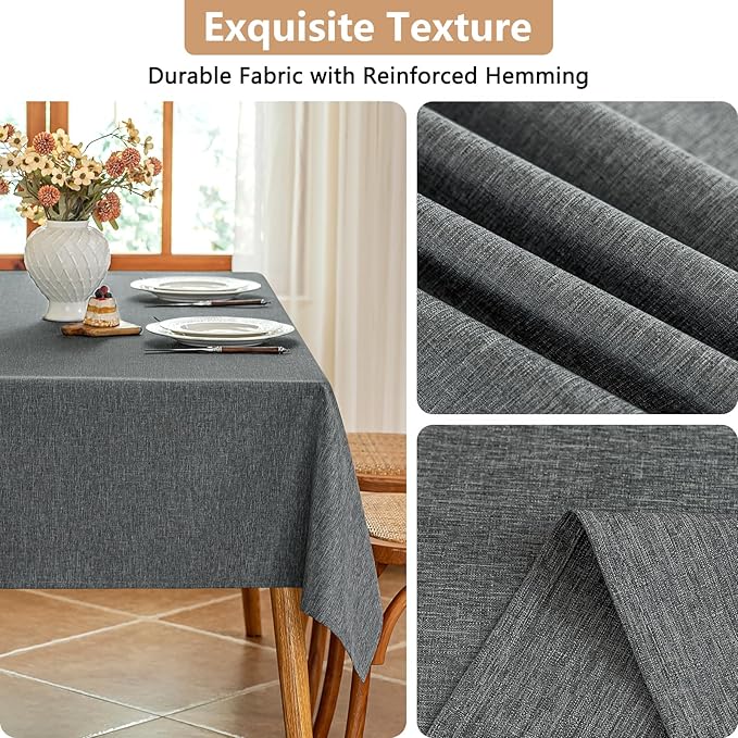 Faux Linen Fabric Rectangle Grey Table Cloth 60 x 84 Inch Textured Stain Resistant & Washable Tablecloth for 6 Foot Rectangular Table Reusable for Dining Kitchen Party